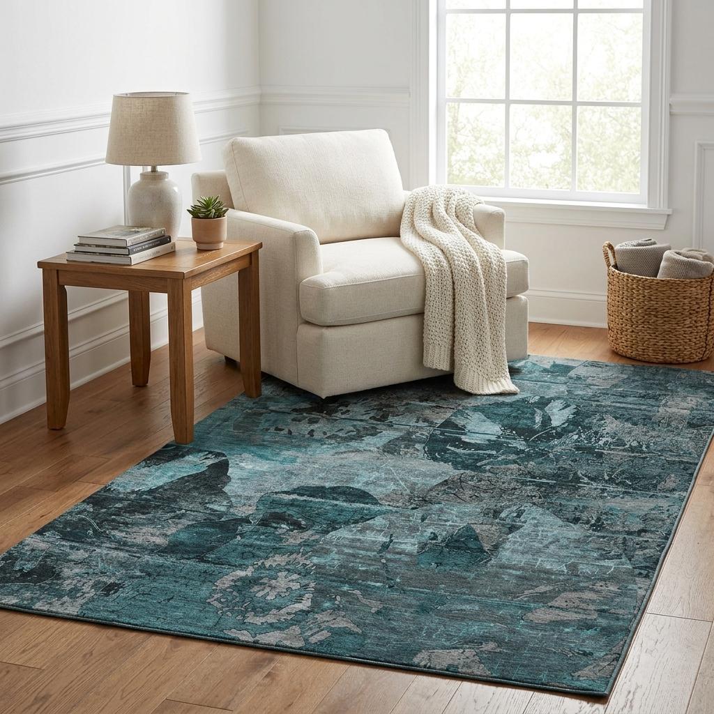 5' X 8' Teal And Gray Abstract Shag Washable Area Rug With UV Protection - HomeRoots - Flyclothing LLC