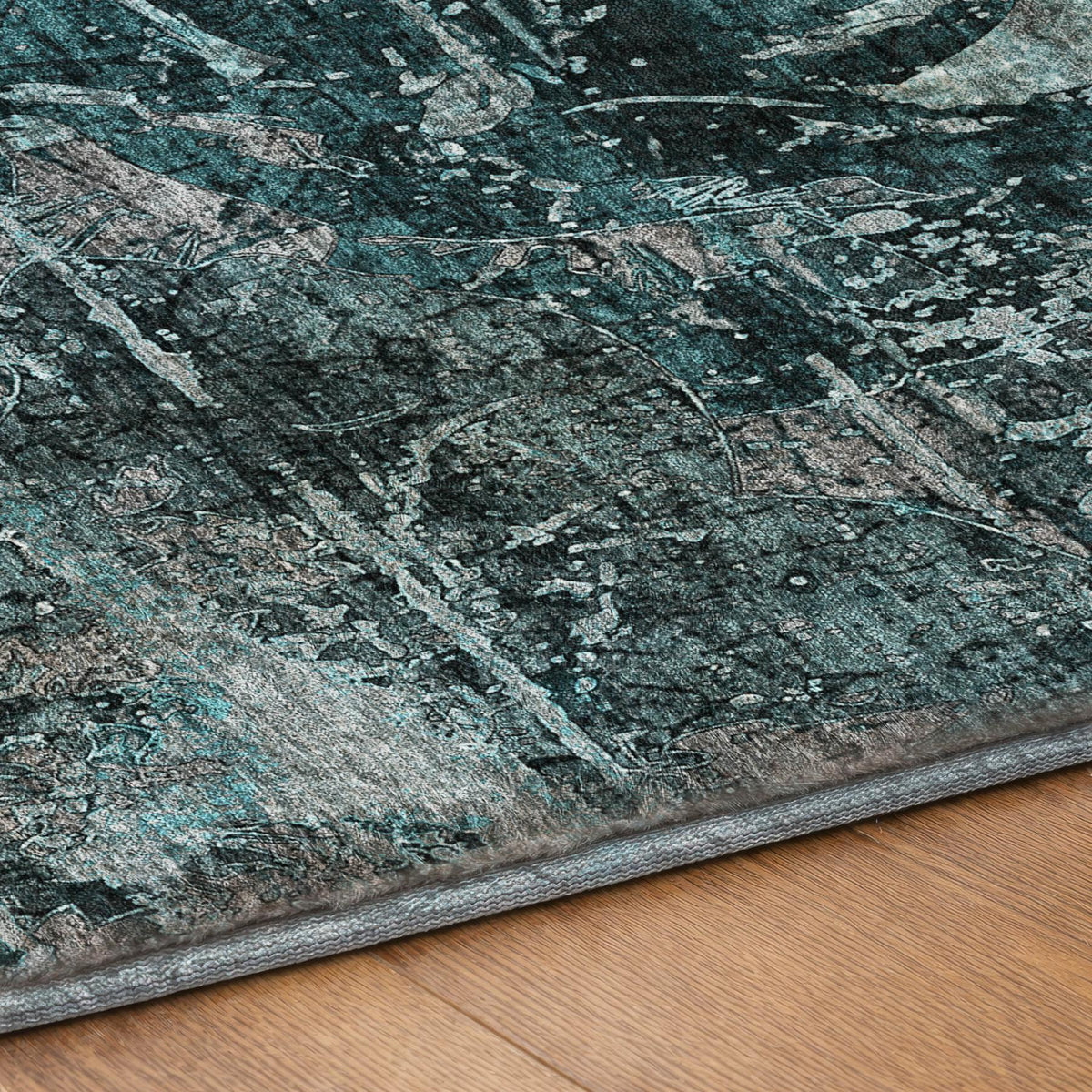 5' X 8' Teal And Gray Abstract Shag Washable Area Rug With UV Protection - HomeRoots - Flyclothing LLC