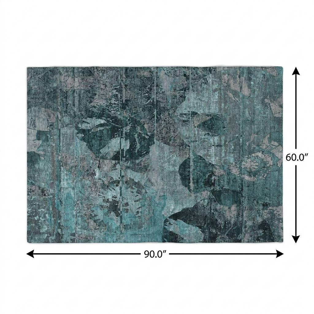 5' X 8' Teal And Gray Abstract Shag Washable Area Rug With UV Protection - HomeRoots - Flyclothing LLC