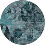 8' Teal And Gray Abstract Shag Washable Round Rug With UV Protection - HomeRoots - Flyclothing LLC
