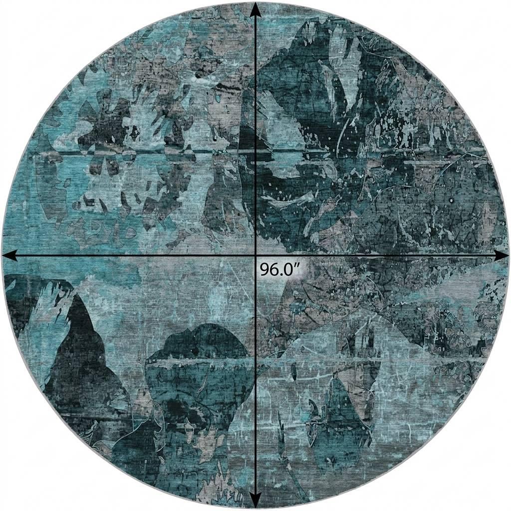 8' Teal And Gray Abstract Shag Washable Round Rug With UV Protection - HomeRoots - Flyclothing LLC