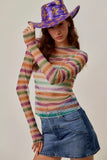 SO ME Mardi Gras Color Stripe Stretch Mesh Top - Trendsi - Flyclothing LLC