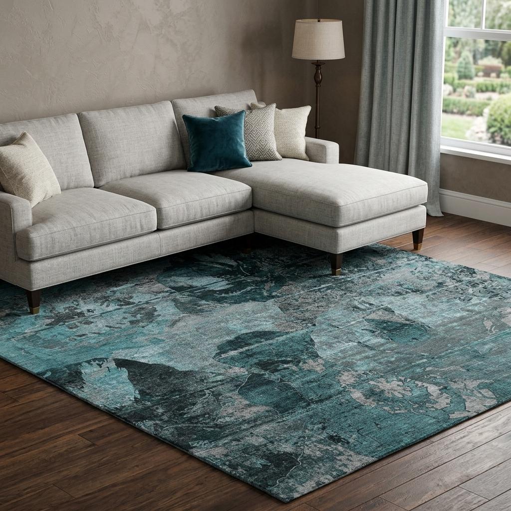 8' X 10' Teal And Gray Abstract Shag Washable Area Rug With UV Protection - HomeRoots - Flyclothing LLC