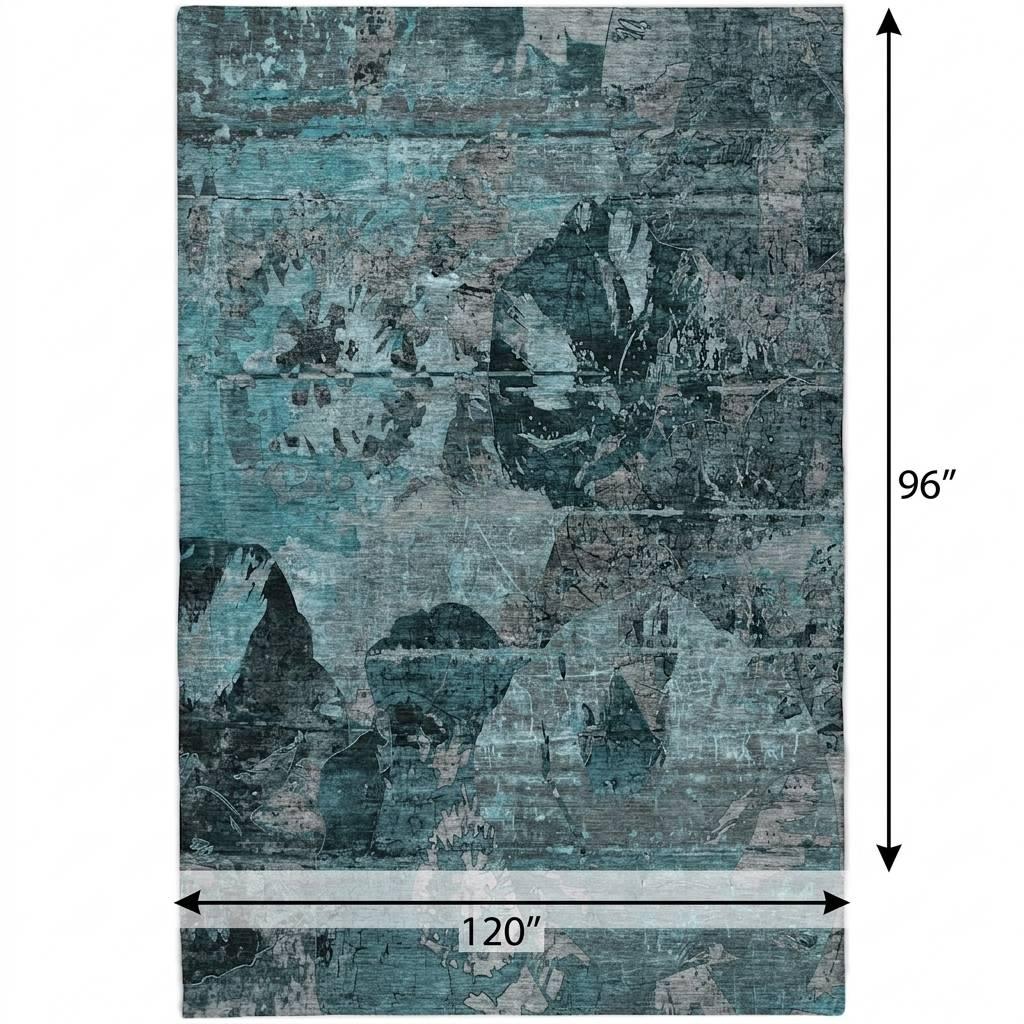 8' X 10' Teal And Gray Abstract Shag Washable Area Rug With UV Protection - HomeRoots - Flyclothing LLC