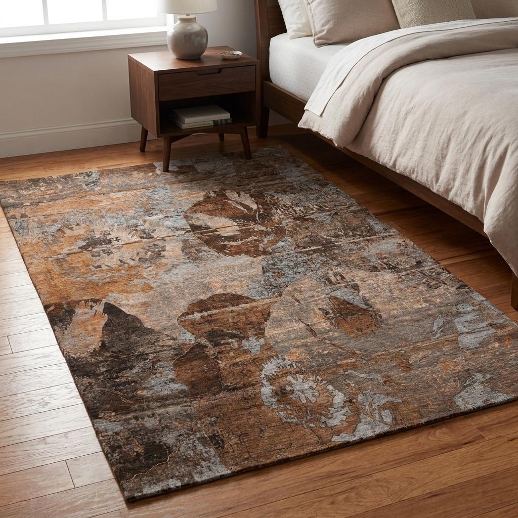 3' X 5' Terra Cotta And Copper Abstract Shag Washable Area Rug With UV Protection - HomeRoots - Flyclothing LLC