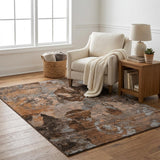 5' X 8' Terra Cotta And Copper Abstract Shag Washable Area Rug With UV Protection - HomeRoots - Flyclothing LLC