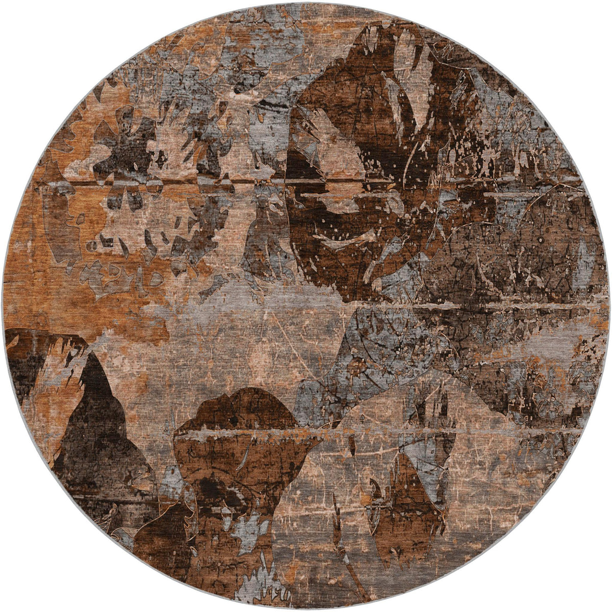 8' Terra Cotta And Copper Abstract Shag Washable Round Rug With UV Protection - HomeRoots - Flyclothing LLC