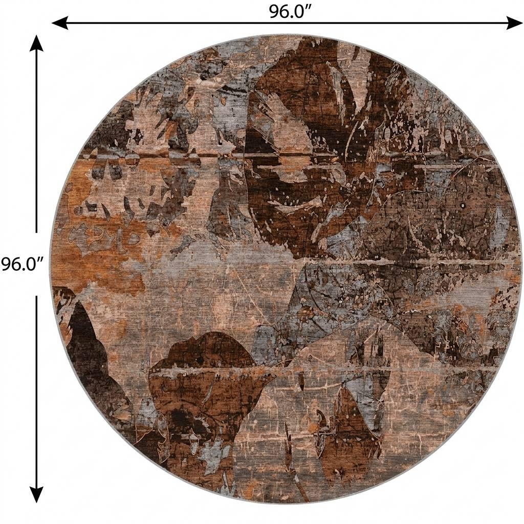 8' Terra Cotta And Copper Abstract Shag Washable Round Rug With UV Protection - HomeRoots - Flyclothing LLC