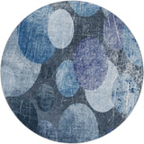 8' Blue And Denim Blue Geometric Shag Washable Round Rug With UV Protection - HomeRoots - Flyclothing LLC