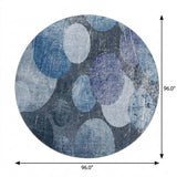 8' Blue And Denim Blue Geometric Shag Washable Round Rug With UV Protection - HomeRoots - Flyclothing LLC