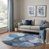 8' Blue And Denim Blue Geometric Shag Washable Round Rug With UV Protection - HomeRoots - Flyclothing LLC