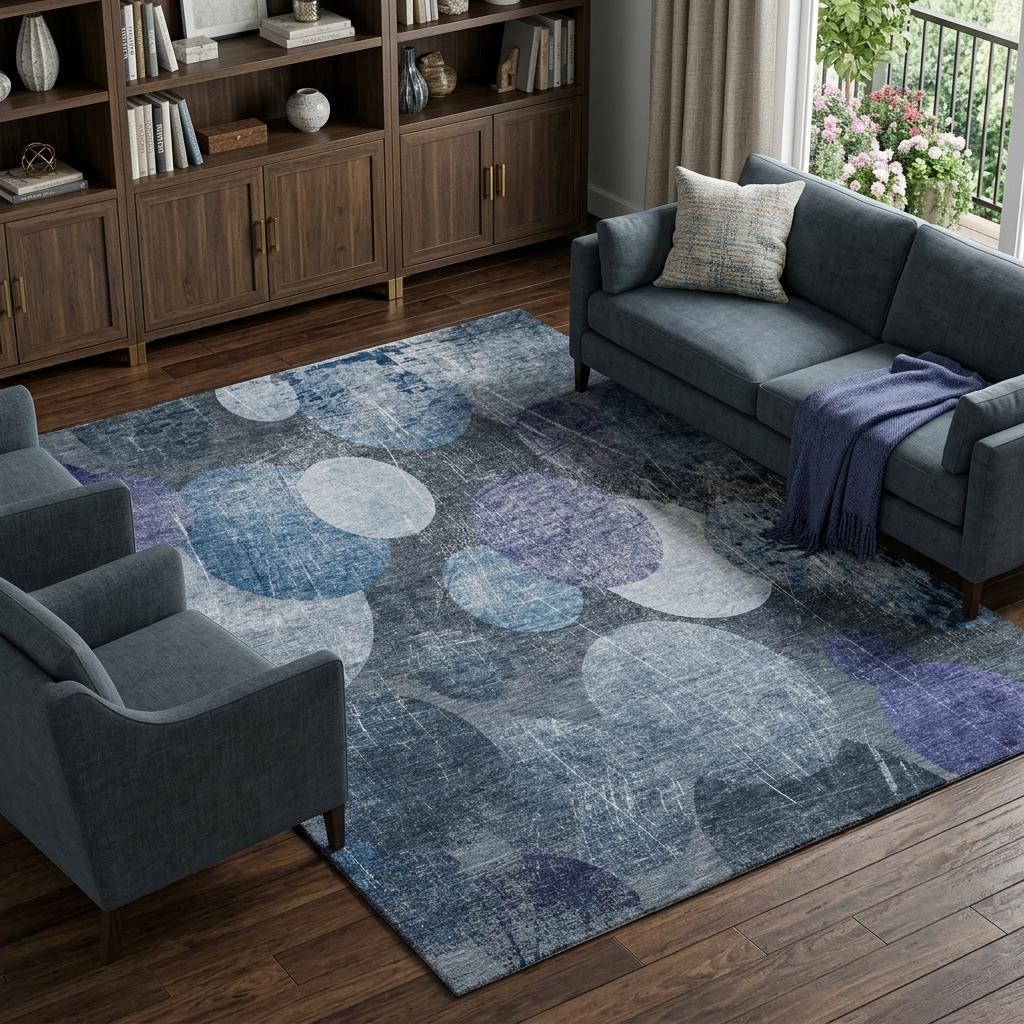 8' X 10' Blue And Denim Blue Geometric Shag Washable Area Rug With UV Protection - HomeRoots - Flyclothing LLC