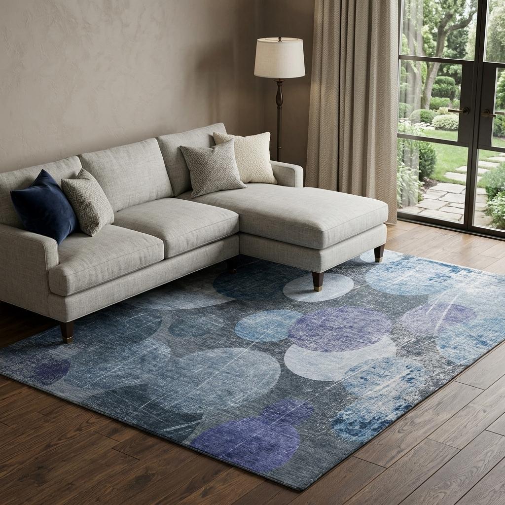 9' X 12' Blue And Denim Blue Geometric Shag Washable Area Rug With UV Protection - HomeRoots - Flyclothing LLC