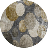 8' Brown And Taupe Geometric Shag Washable Round Rug With UV Protection - HomeRoots - Flyclothing LLC