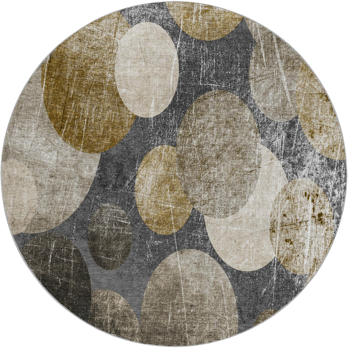 8' Brown And Taupe Geometric Shag Washable Round Rug With UV Protection - HomeRoots - Flyclothing LLC