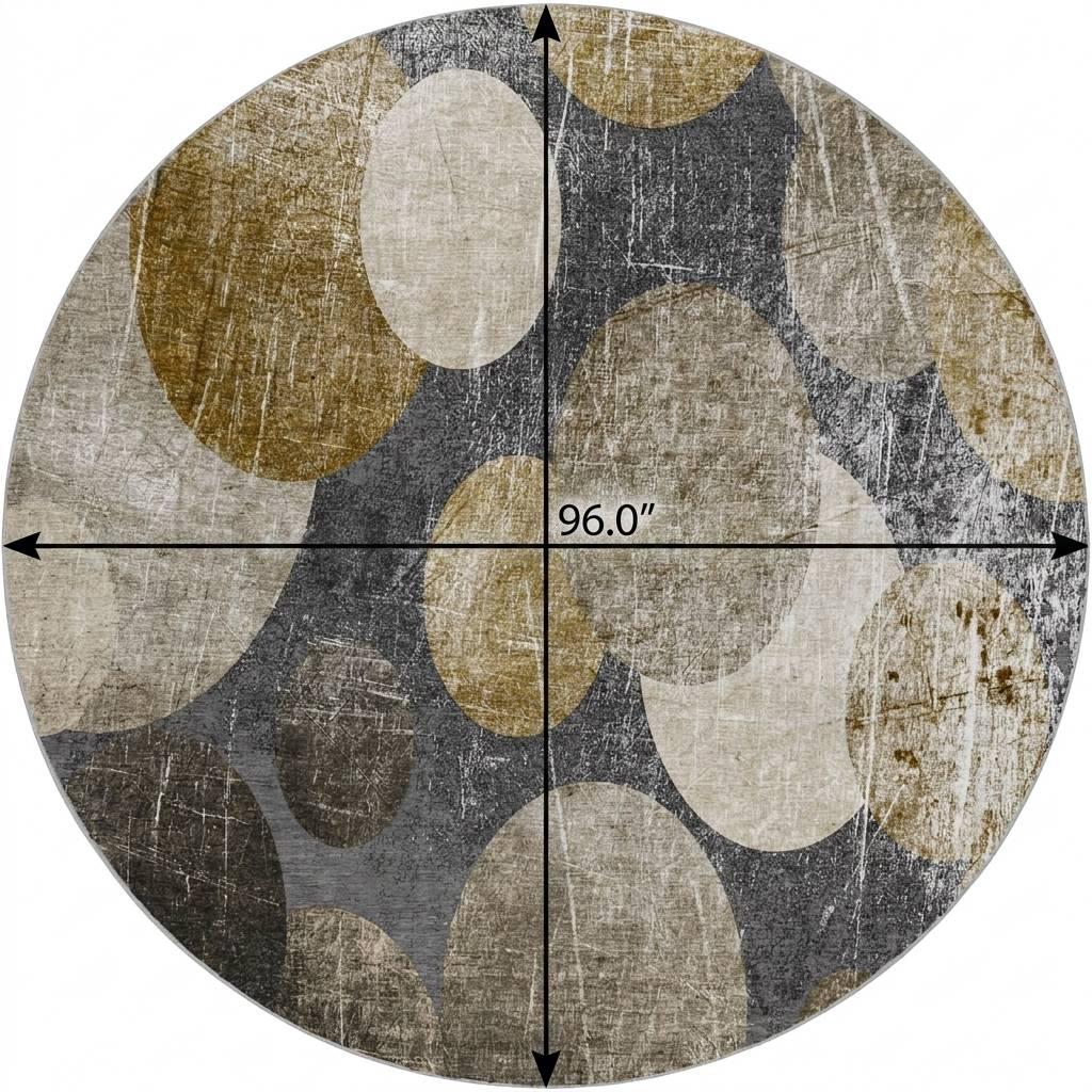 8' Brown And Taupe Geometric Shag Washable Round Rug With UV Protection - HomeRoots - Flyclothing LLC