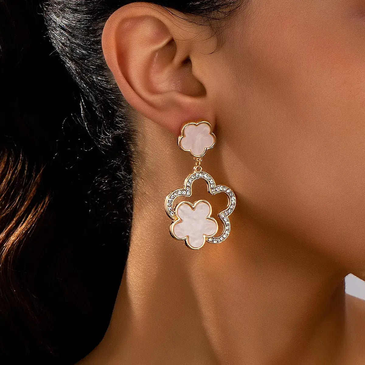Lucky Clover Dangle Earrings with Rhinestone Accents - Trendsi - Flyclothing LLC