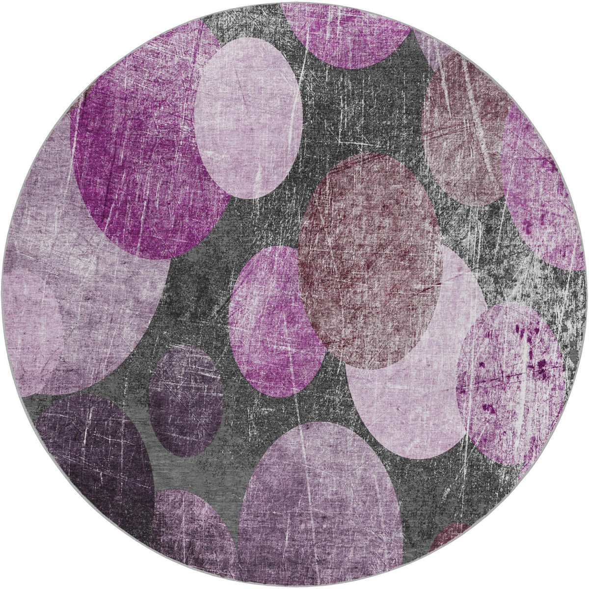 8' Red And Purple Geometric Shag Washable Round Rug With UV Protection - HomeRoots - Flyclothing LLC