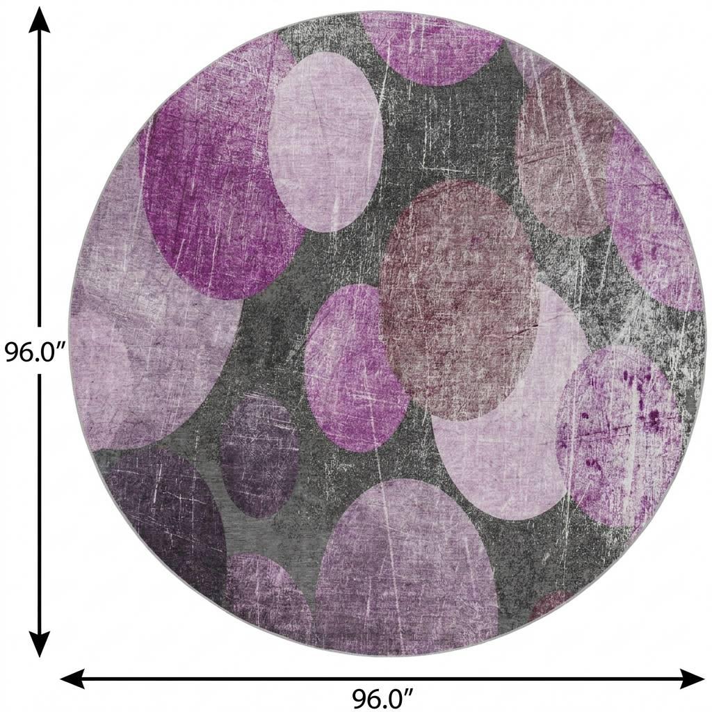 8' Red And Purple Geometric Shag Washable Round Rug With UV Protection - HomeRoots - Flyclothing LLC