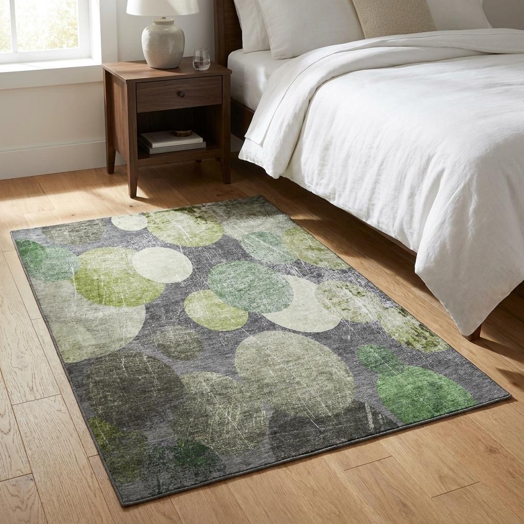 3' X 5' Green And Gray Geometric Shag Washable Area Rug With UV Protection - HomeRoots - Flyclothing LLC