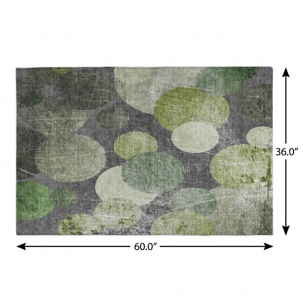 3' X 5' Green And Gray Geometric Shag Washable Area Rug With UV Protection - HomeRoots - Flyclothing LLC
