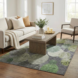 5' X 8' Green And Gray Geometric Shag Washable Area Rug With UV Protection - HomeRoots - Flyclothing LLC