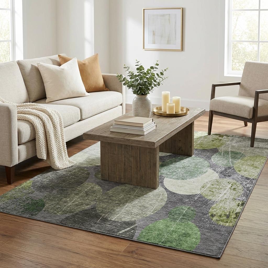 5' X 8' Green And Gray Geometric Shag Washable Area Rug With UV Protection - HomeRoots - Flyclothing LLC