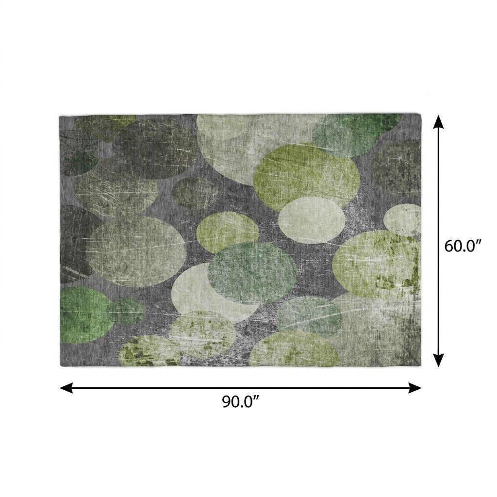 5' X 8' Green And Gray Geometric Shag Washable Area Rug With UV Protection - HomeRoots - Flyclothing LLC