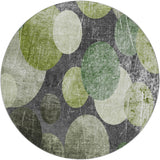 8' Green And Gray Geometric Shag Washable Round Rug With UV Protection - HomeRoots - Flyclothing LLC
