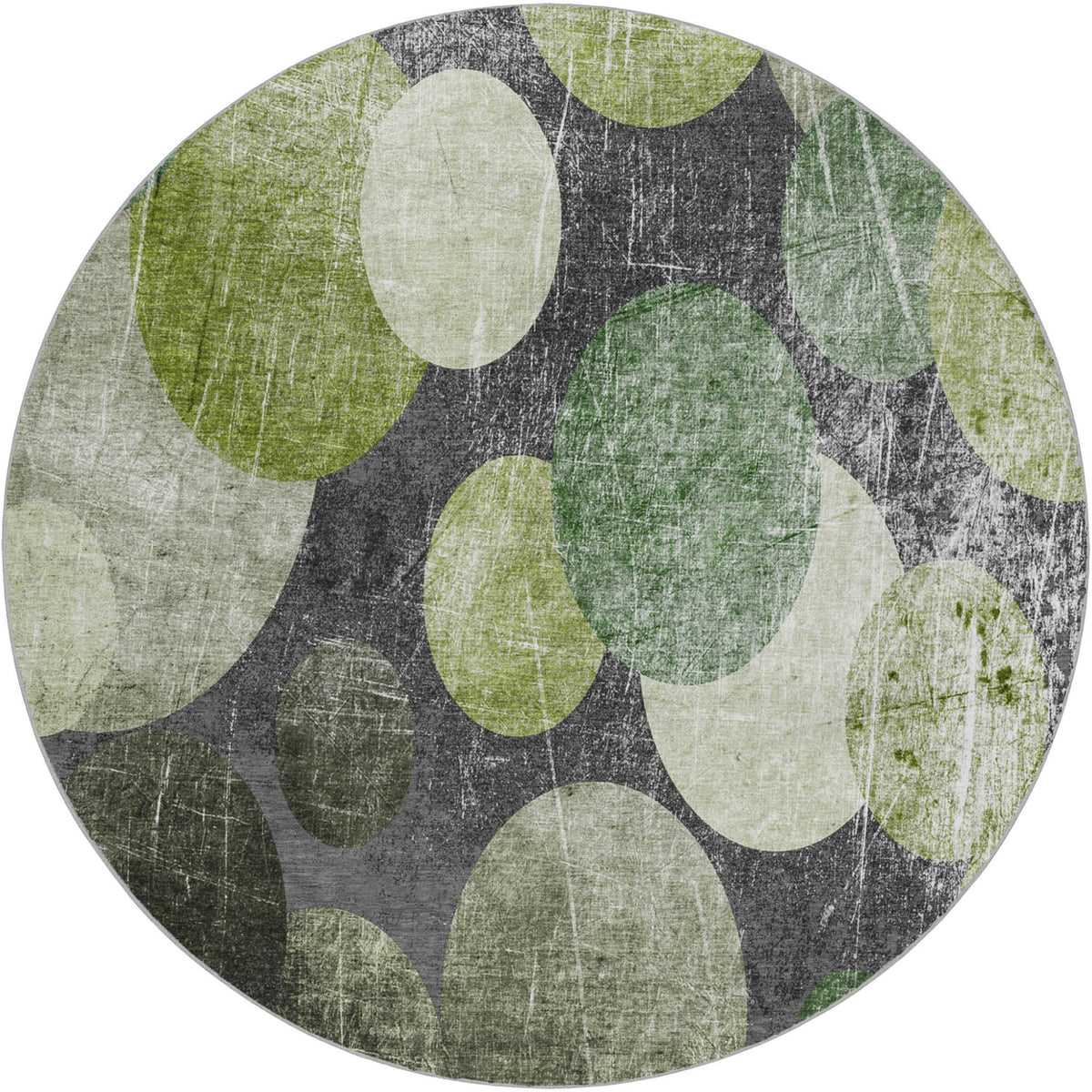 8' Green And Gray Geometric Shag Washable Round Rug With UV Protection - HomeRoots - Flyclothing LLC