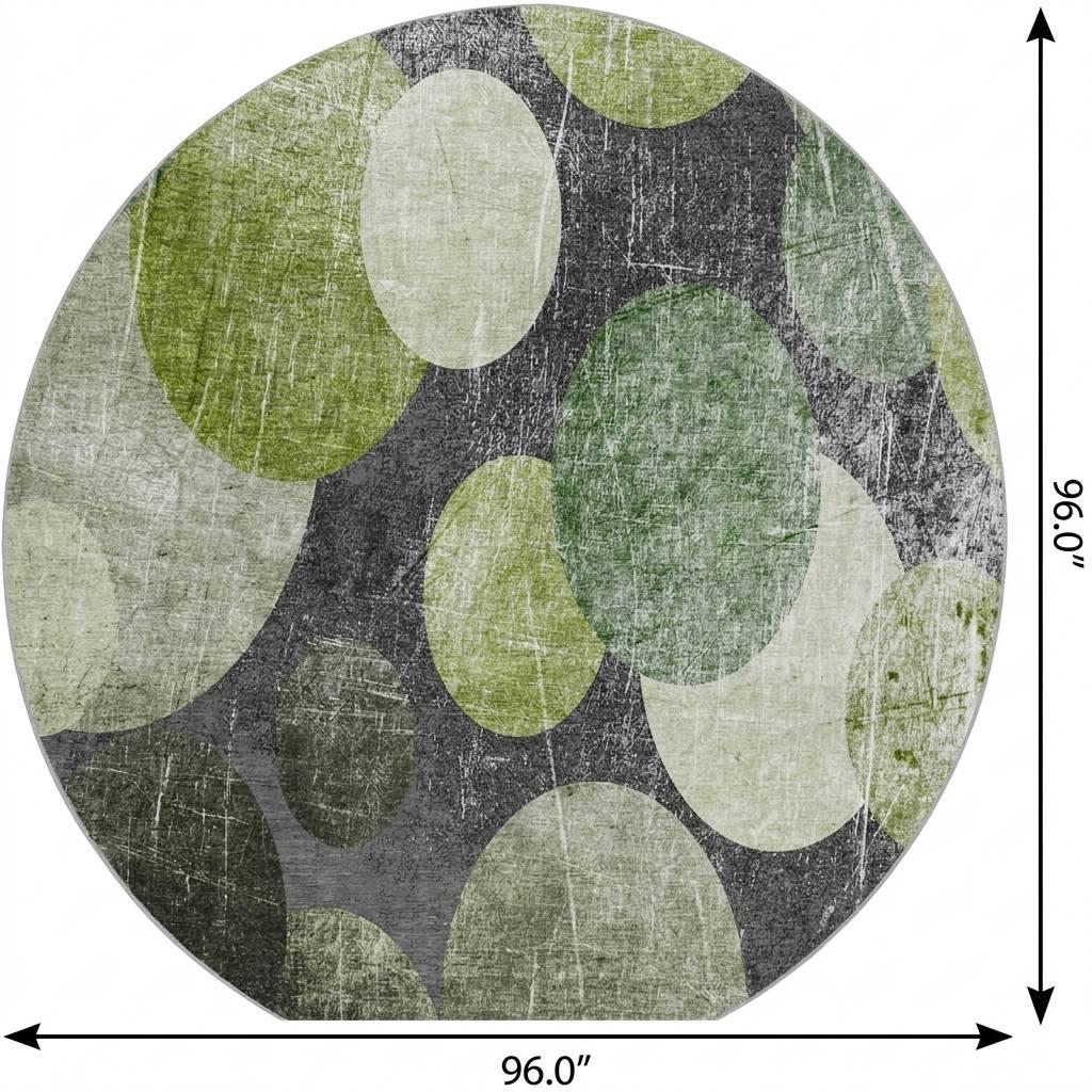 8' Green And Gray Geometric Shag Washable Round Rug With UV Protection - HomeRoots - Flyclothing LLC
