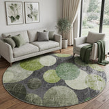 8' Green And Gray Geometric Shag Washable Round Rug With UV Protection - HomeRoots - Flyclothing LLC