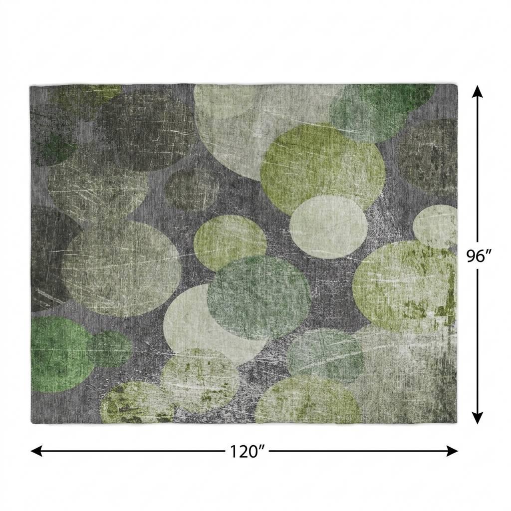 8' X 10' Green And Gray Geometric Shag Washable Area Rug With UV Protection - HomeRoots - Flyclothing LLC