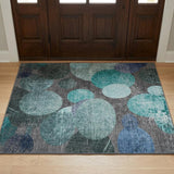 3' X 5' Teal And Navy Blue Geometric Shag Washable Area Rug With UV Protection - HomeRoots - Flyclothing LLC