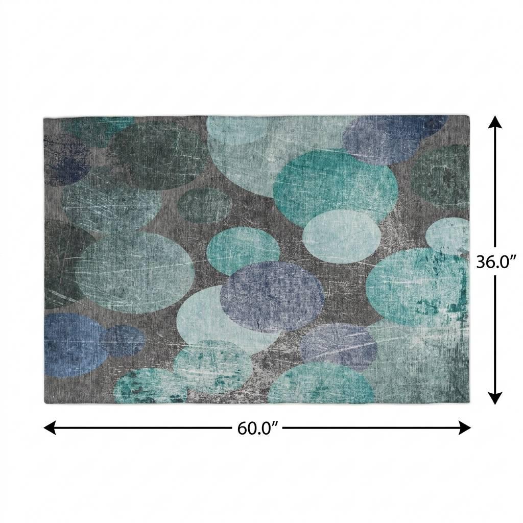 3' X 5' Teal And Navy Blue Geometric Shag Washable Area Rug With UV Protection - HomeRoots - Flyclothing LLC