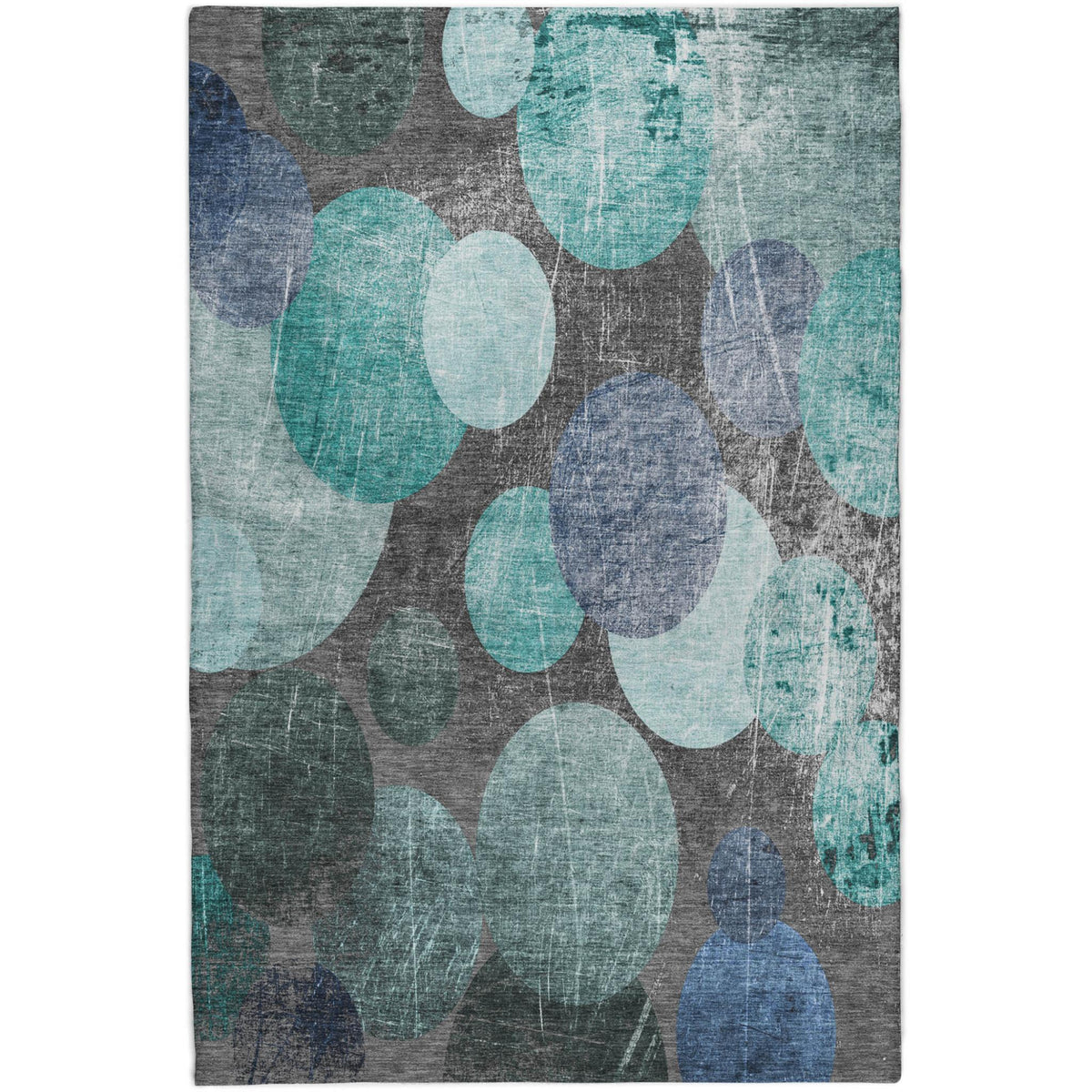 5' X 8' Teal And Navy Blue Geometric Shag Washable Area Rug With UV Protection - HomeRoots - Flyclothing LLC