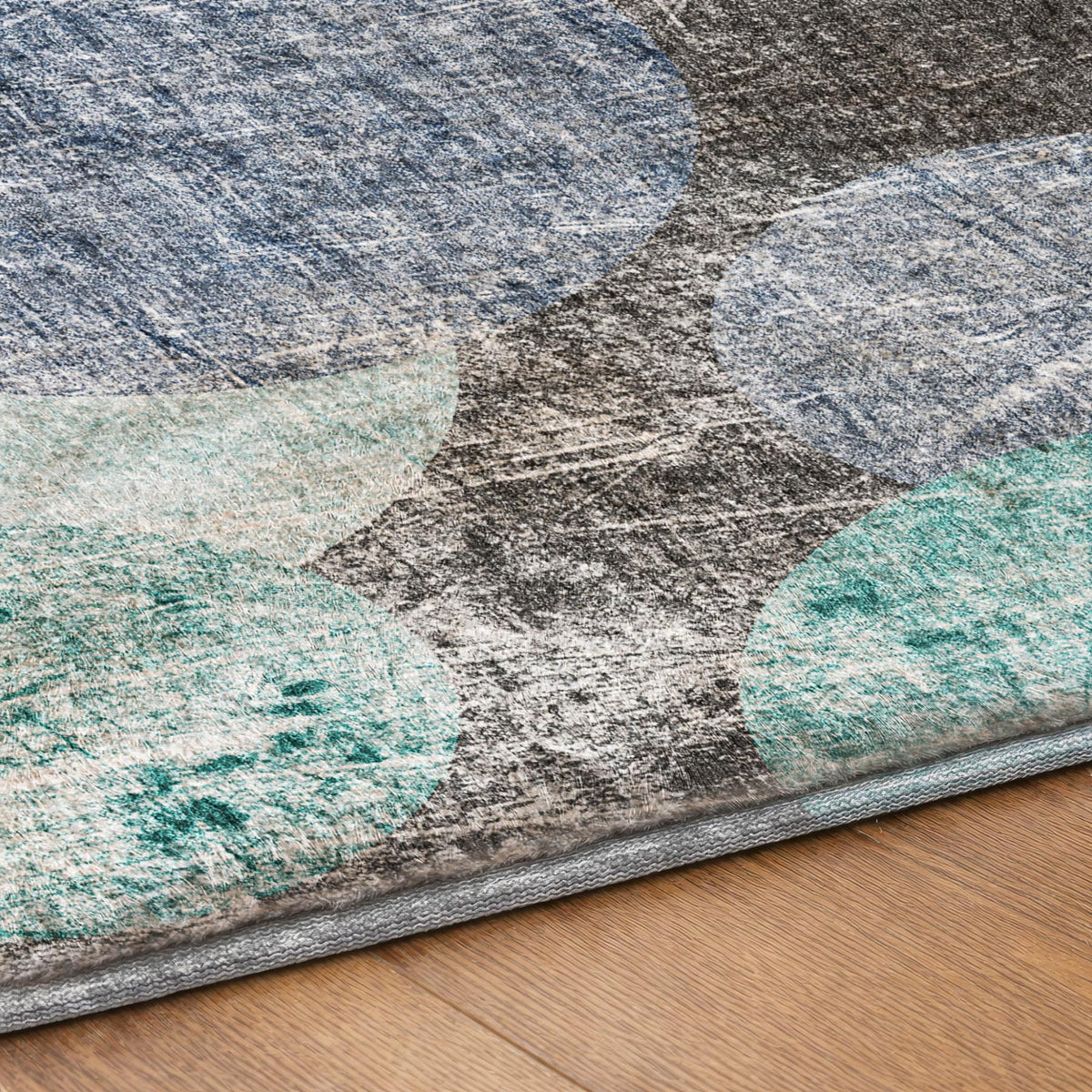 5' X 8' Teal And Navy Blue Geometric Shag Washable Area Rug With UV Protection - HomeRoots - Flyclothing LLC