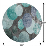 8' Teal And Navy Blue Geometric Shag Washable Round Rug With UV Protection - HomeRoots - Flyclothing LLC