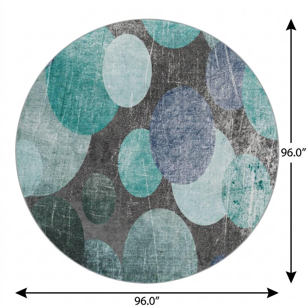 8' Teal And Navy Blue Geometric Shag Washable Round Rug With UV Protection - HomeRoots - Flyclothing LLC