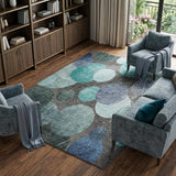 9' X 12' Teal And Navy Blue Geometric Shag Washable Area Rug With UV Protection - HomeRoots - Flyclothing LLC
