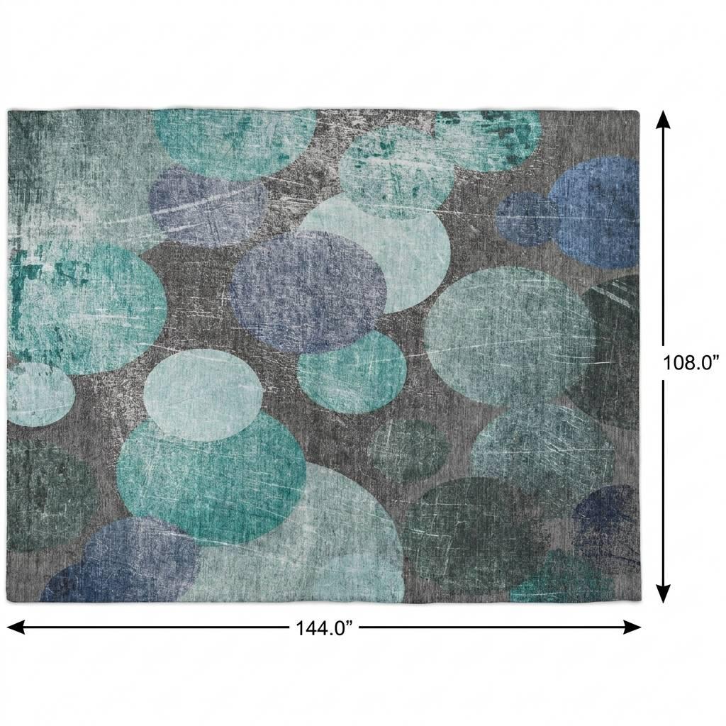 9' X 12' Teal And Navy Blue Geometric Shag Washable Area Rug With UV Protection - HomeRoots - Flyclothing LLC