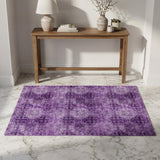3' X 5' Eggplant And Ivory Medallion Shag Washable Area Rug With UV Protection - HomeRoots - Flyclothing LLC