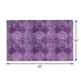 3' X 5' Eggplant And Ivory Medallion Shag Washable Area Rug With UV Protection - HomeRoots - Flyclothing LLC