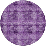 8' Eggplant And Ivory Medallion Shag Washable Round Rug With UV Protection - HomeRoots - Flyclothing LLC