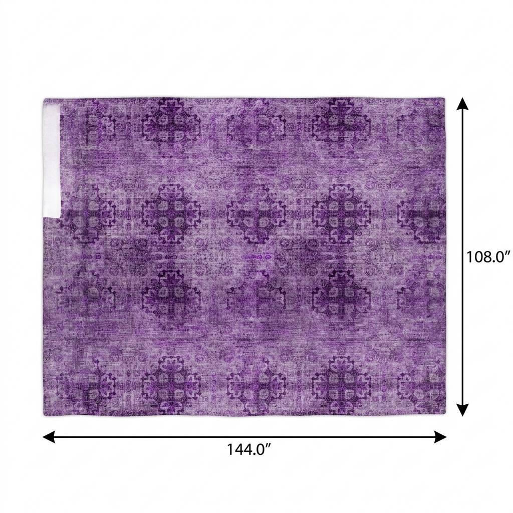 9' X 12' Eggplant And Ivory Medallion Shag Washable Area Rug With UV Protection - HomeRoots - Flyclothing LLC