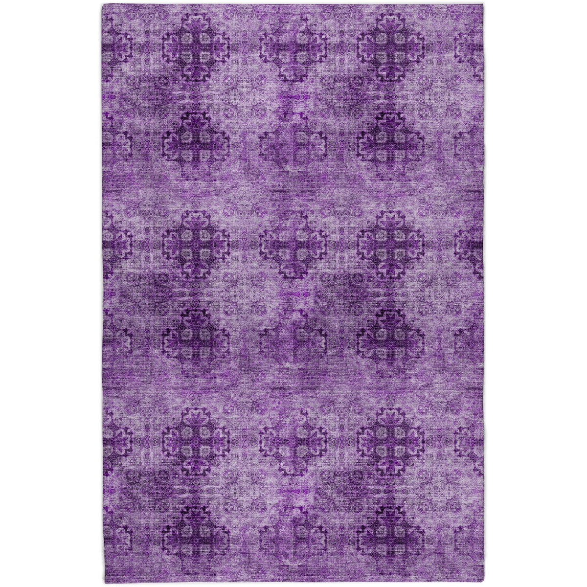 10' X 14' Eggplant And Ivory Medallion Shag Washable Area Rug With UV Protection - HomeRoots - Flyclothing LLC
