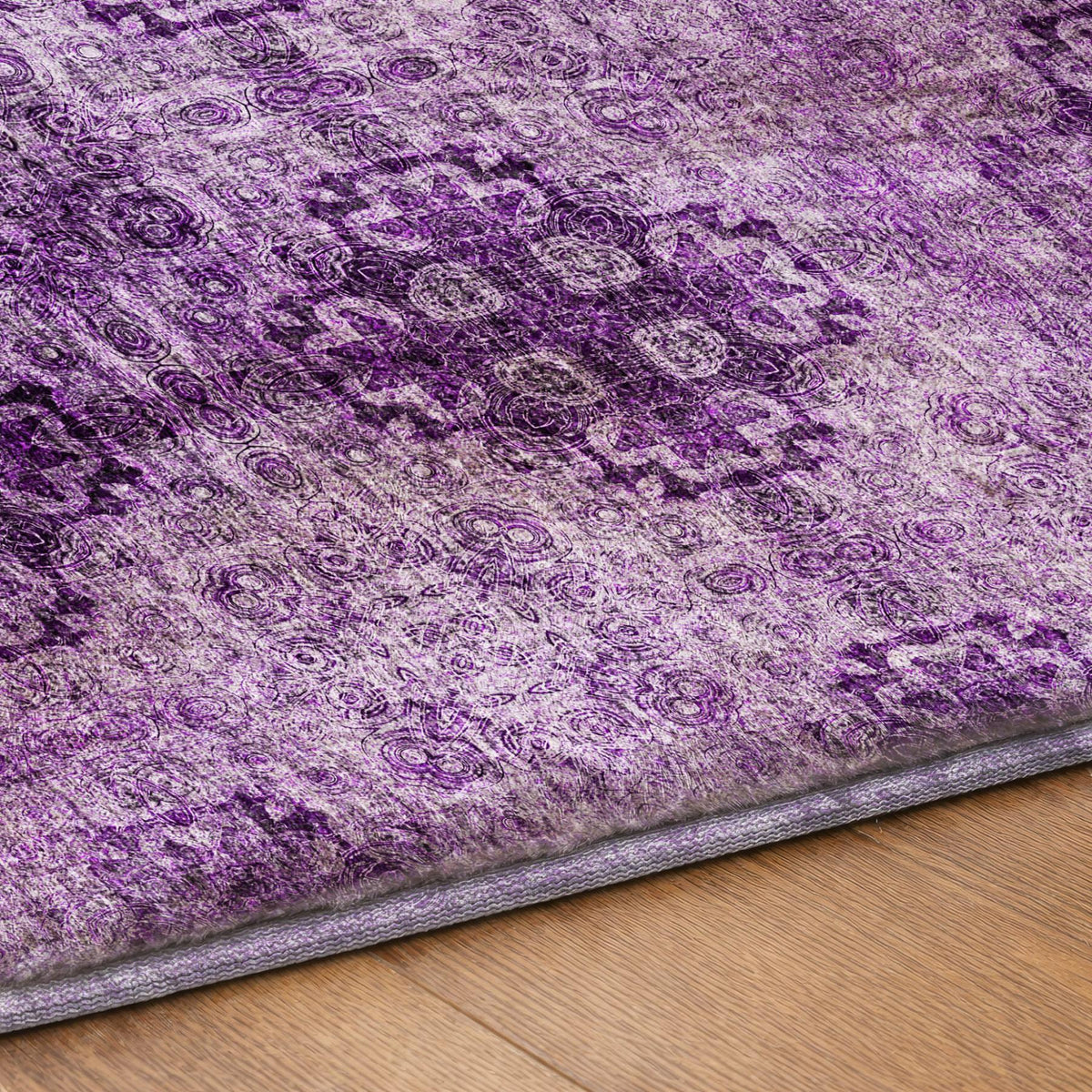 10' X 14' Eggplant And Ivory Medallion Shag Washable Area Rug With UV Protection - HomeRoots - Flyclothing LLC
