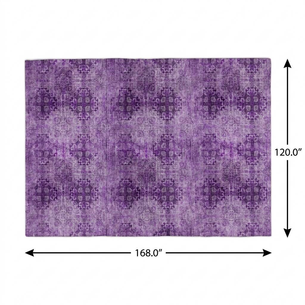 10' X 14' Eggplant And Ivory Medallion Shag Washable Area Rug With UV Protection - HomeRoots - Flyclothing LLC