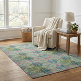 5' X 8' Green And Teal Medallion Shag Washable Area Rug With UV Protection - HomeRoots - Flyclothing LLC
