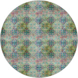 8' Green And Teal Medallion Shag Washable Round Rug With UV Protection - HomeRoots - Flyclothing LLC